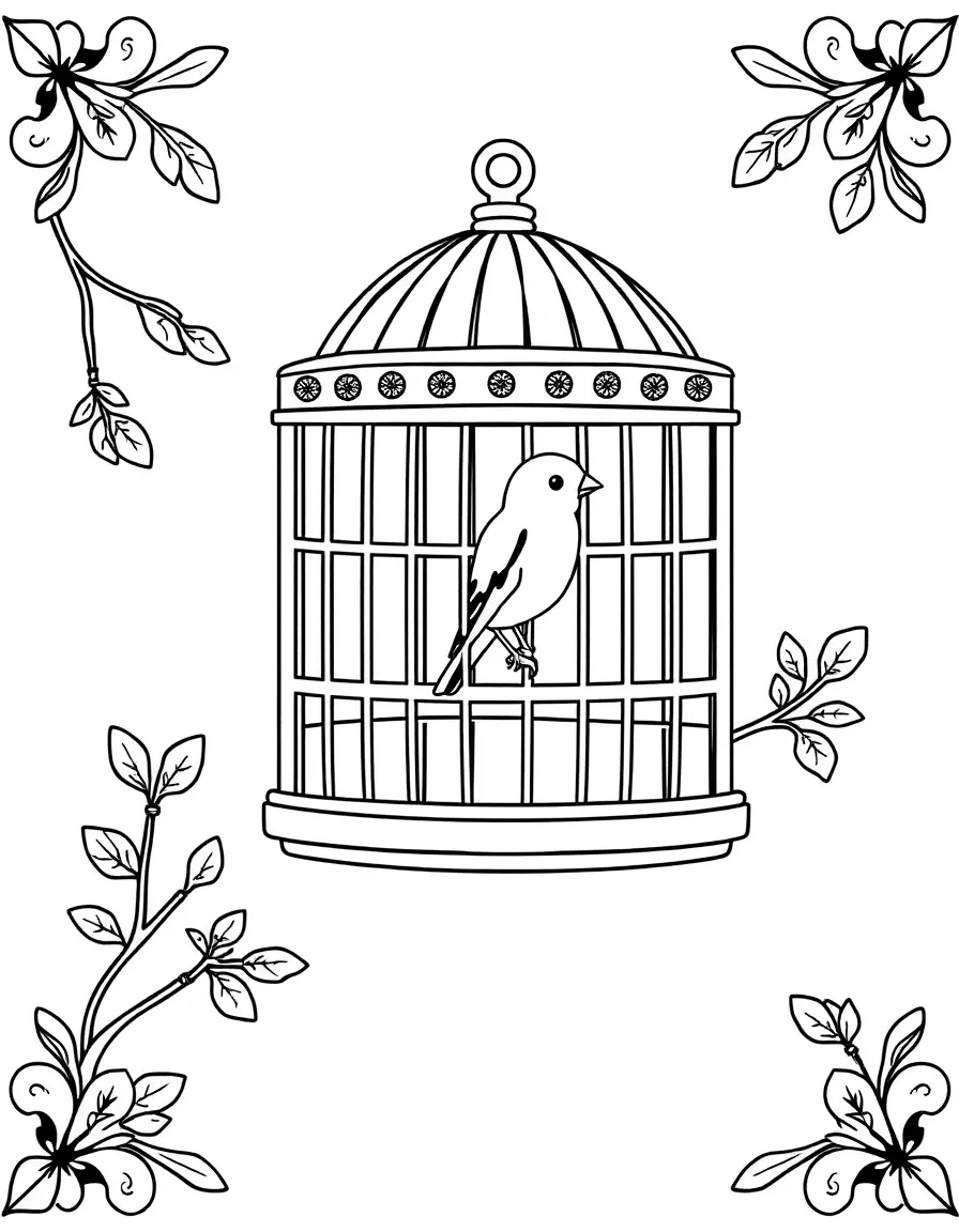 Pattern birdcage with perch and door elements