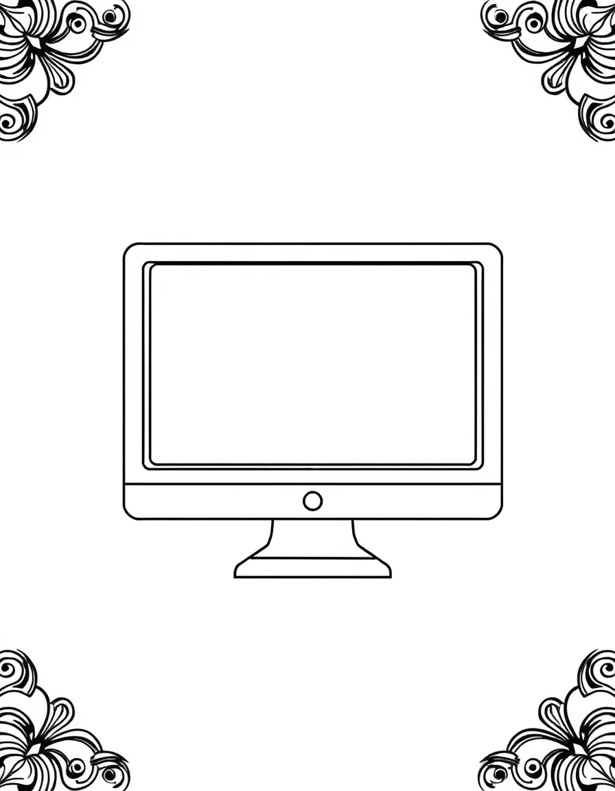 Pattern computer monitor with screen and stand details