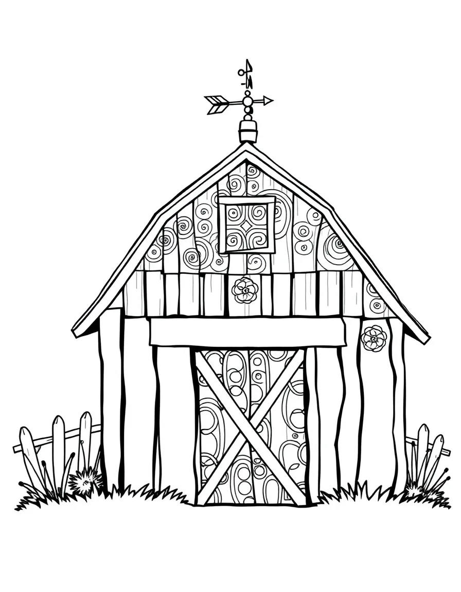 Zentangle barn with weathervane and door patterns