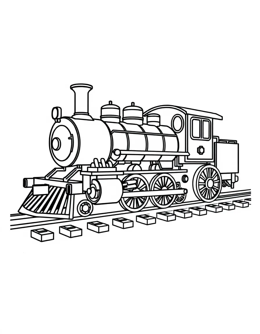 Pattern steam locomotive with wheel and cabin elements