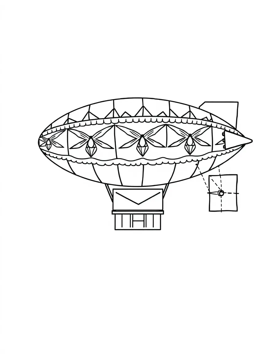 Pattern zeppelin with gondola and envelope elements
