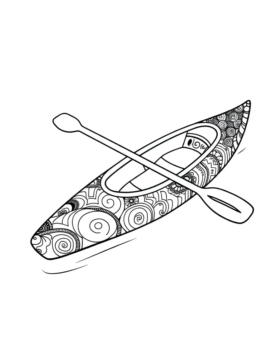 Zentangle kayak with paddle and hull patterns