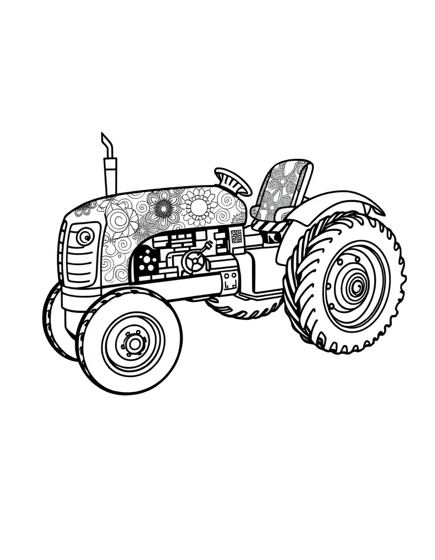 Zentangle tractor with wheel and seat patterns