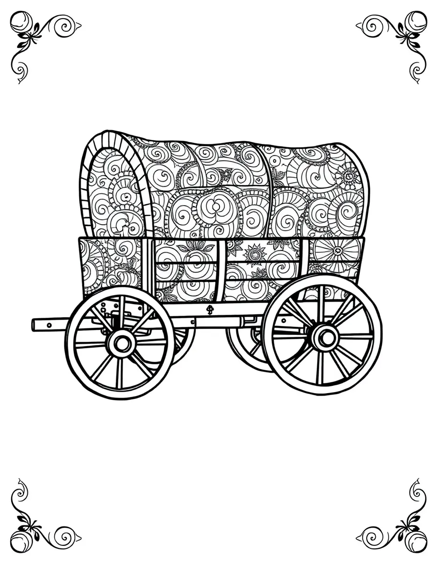 Zentangle vintage wagon with wheel and cover patterns