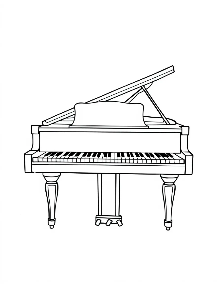 Pattern grand piano with keyboard and lid details