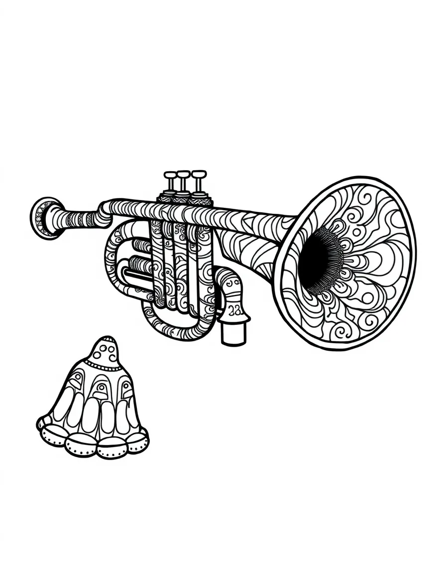 Zentangle trumpet with valve and bell patterns