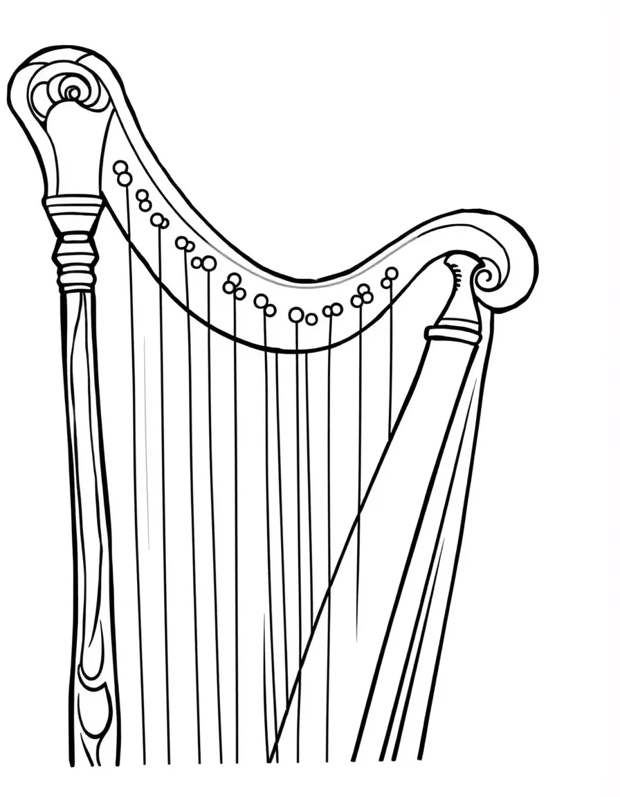 Abstract harp with string and frame details