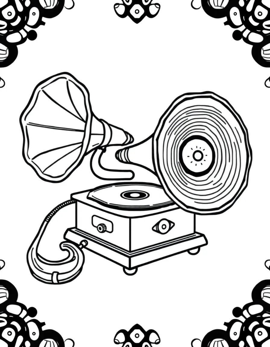 Pattern gramophone with horn and record elements