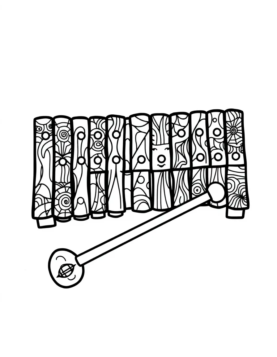Zentangle xylophone with bar and mallet patterns
