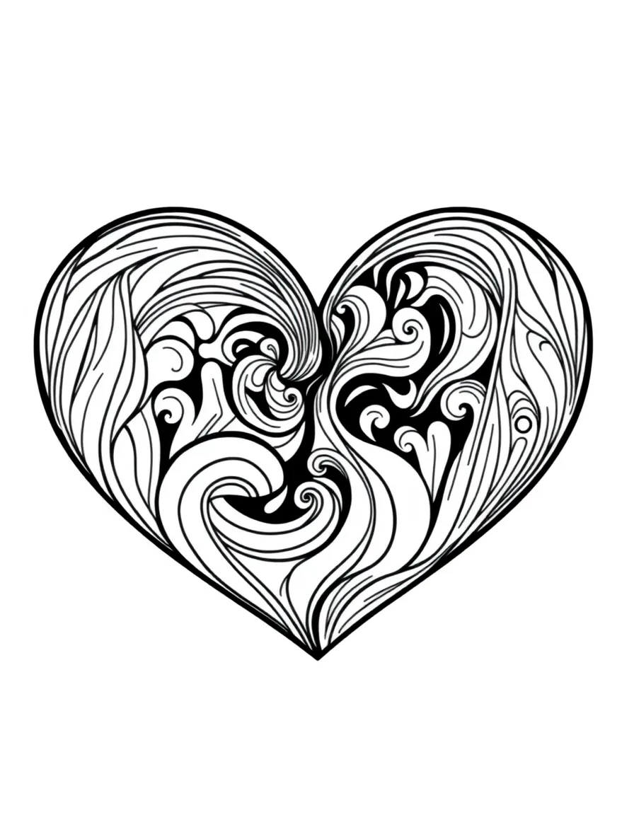 Abstract heart with flowing internal pattern work