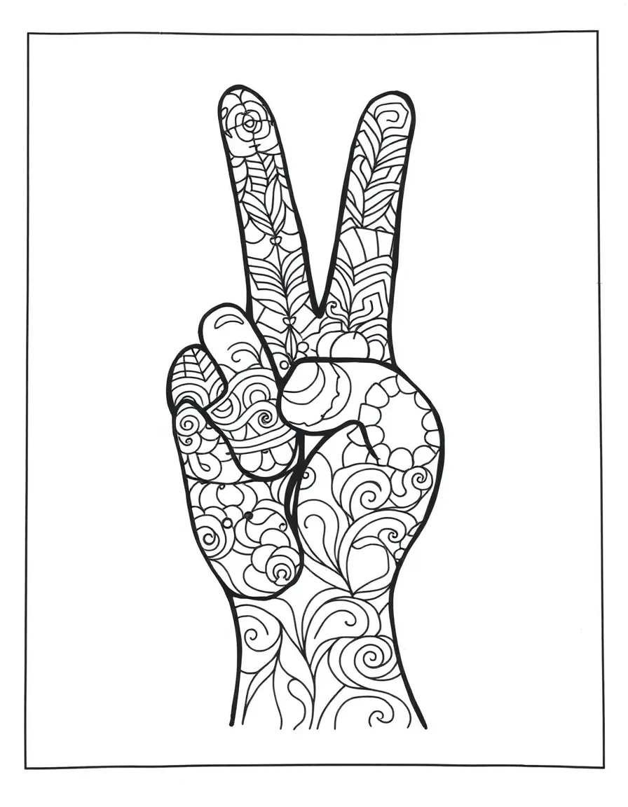 Zentangle peace sign with section patterns