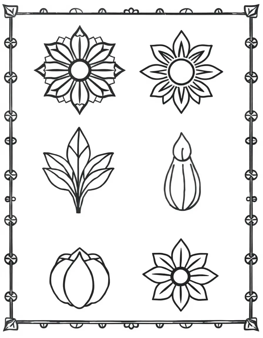Pattern four elements symbols with characteristic details
