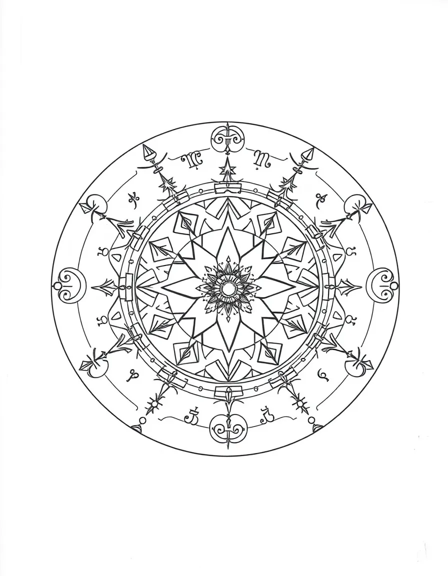 Zentangle zodiac symbols with astrological patterns