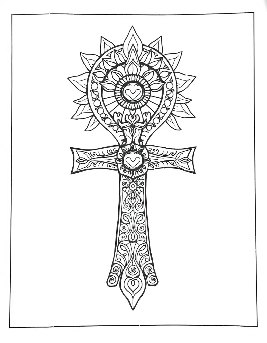 Zentangle ankh with life-force pattern elements