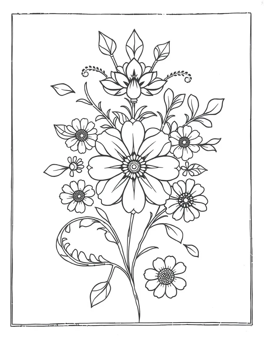 Zentangle Ukrainian embroidery pattern with floral elements