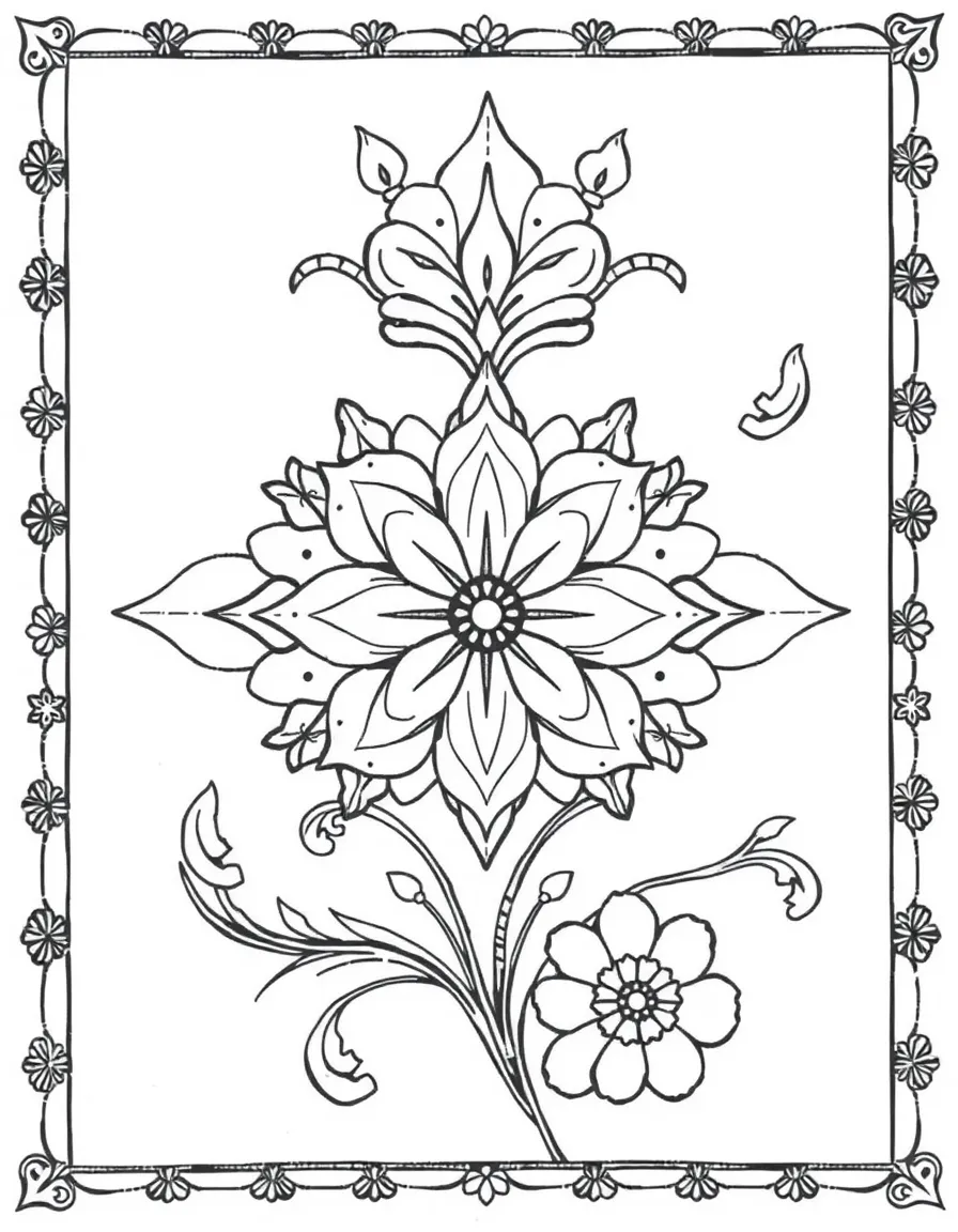 Zentangle Turkish iznik pattern with floral details
