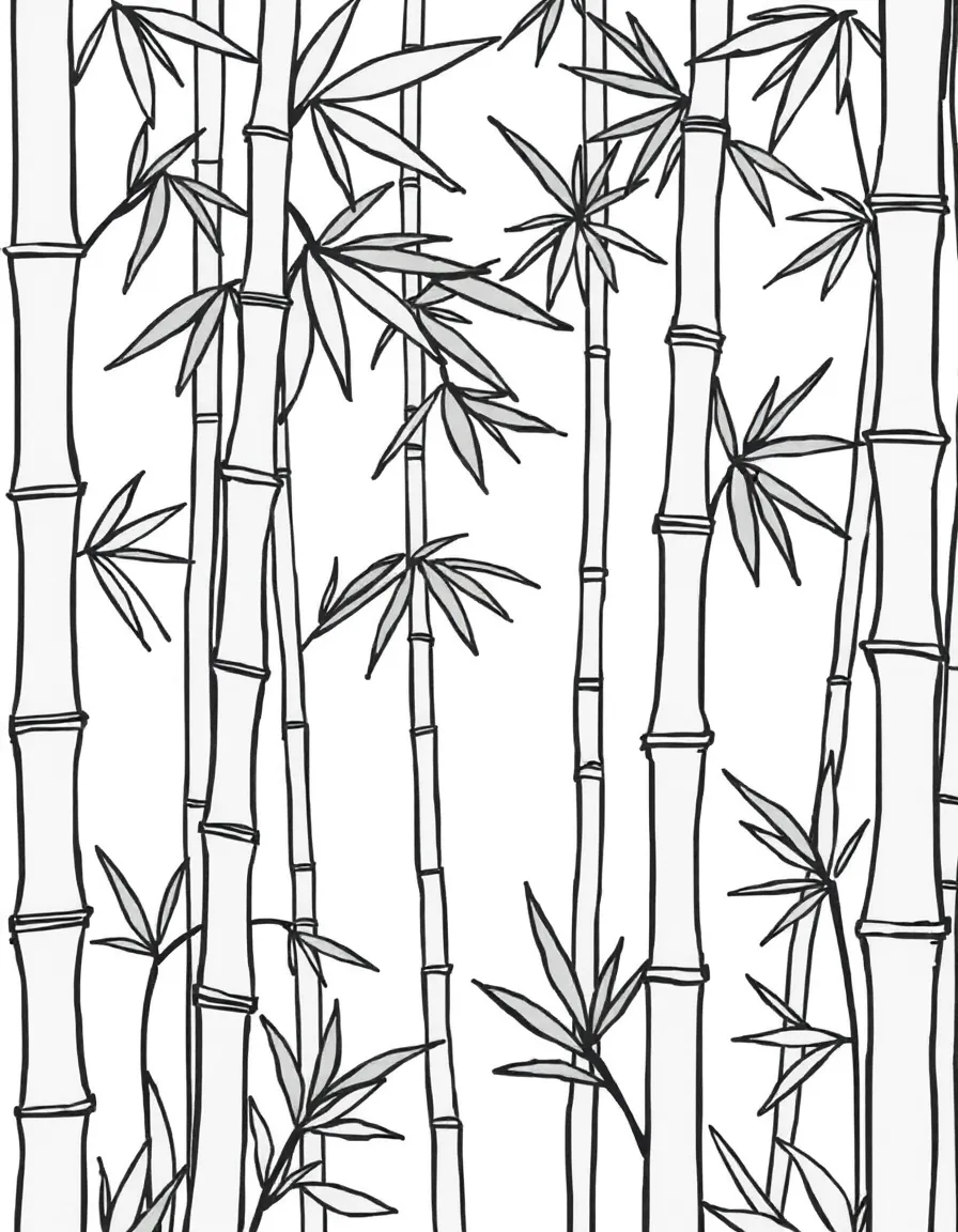 Pattern bamboo grove with stalk and leaf elements