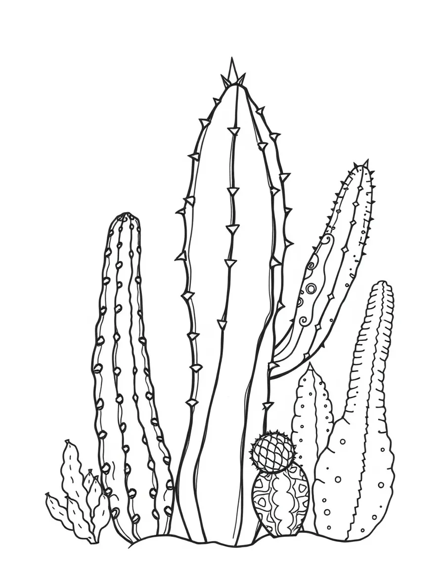 Zentangle cactus collection with spine pattern details