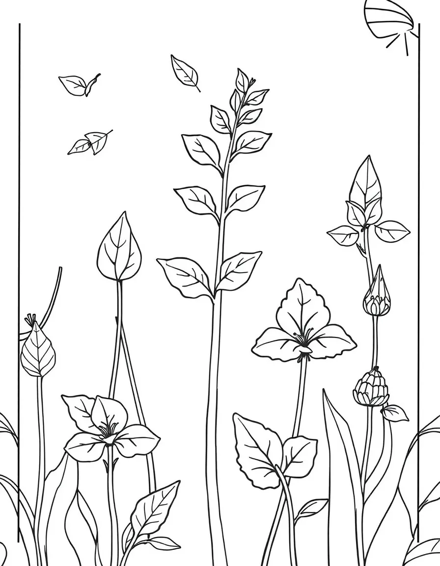 Pattern herb garden with leaf and stem details