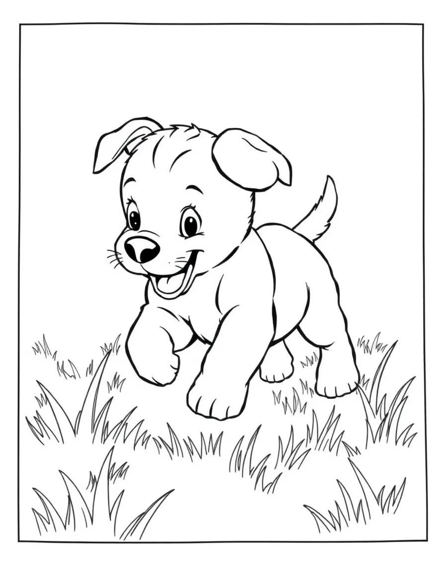 A playful puppy chasing its tail in a grassy field.