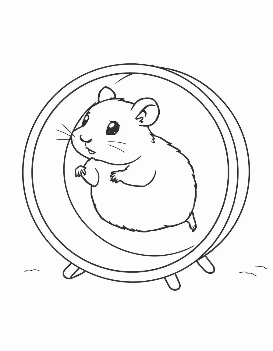 A chubby hamster running inside its wheel.