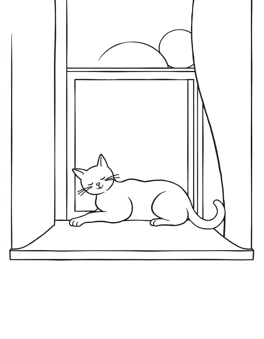 A cat stretching on a sunny windowsill.