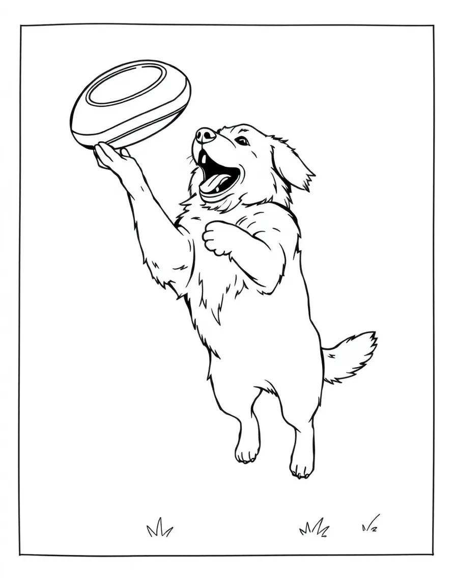 A golden retriever catching a frisbee in mid-air.