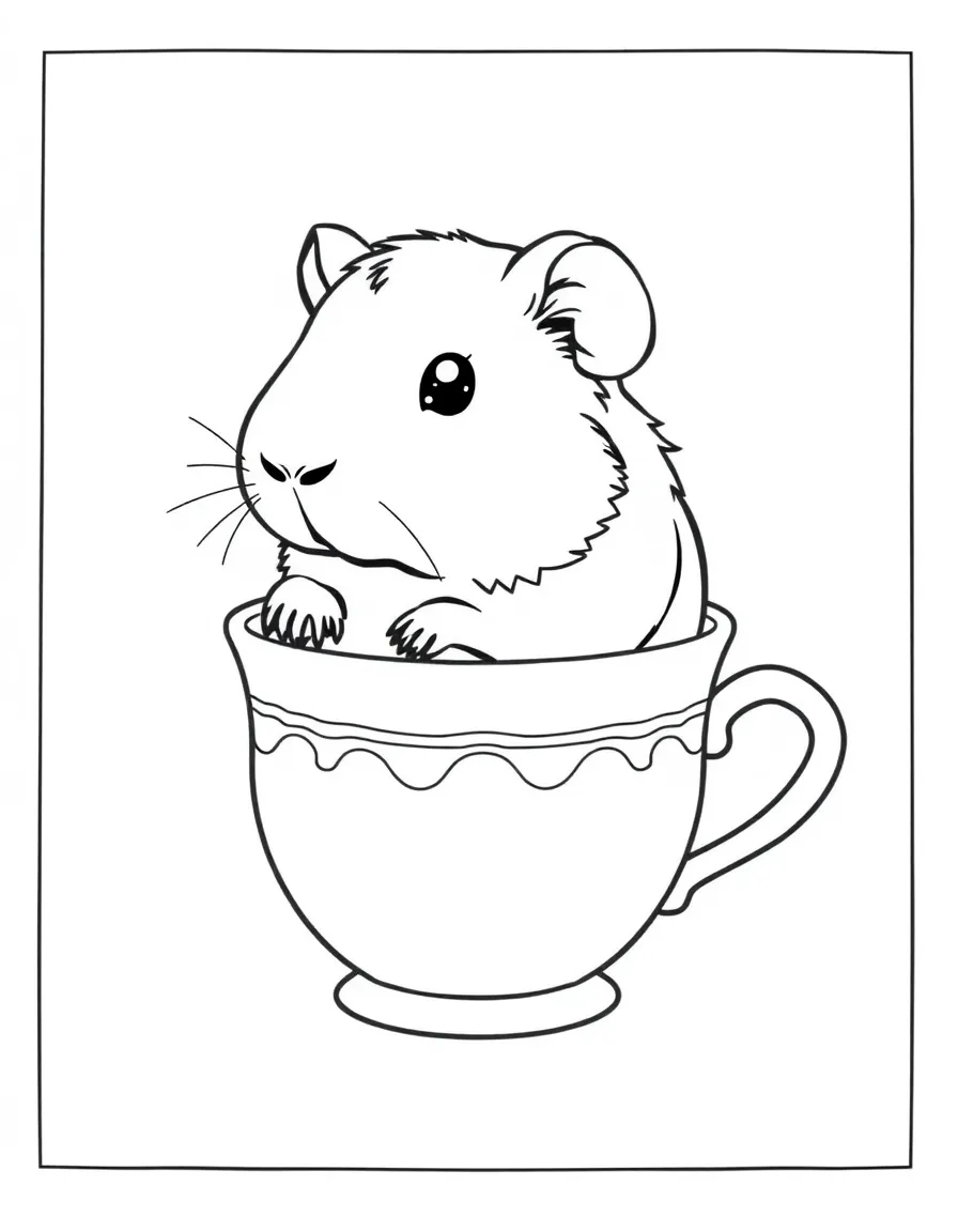 A guinea pig sitting inside a tiny teacup.