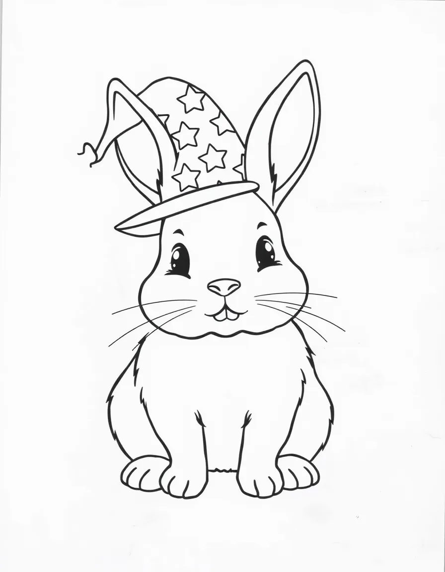 A bunny wearing a tiny wizard hat.