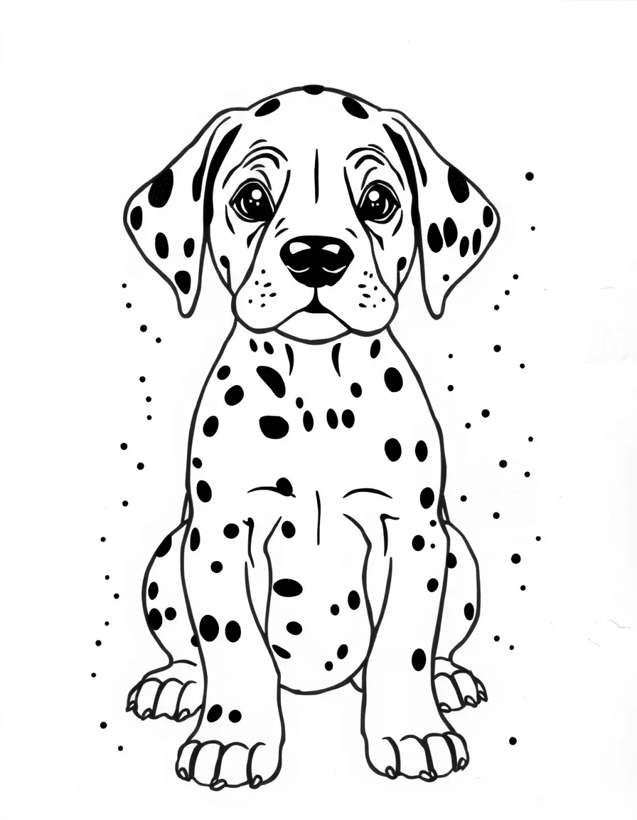 A Dalmatian puppy covered in paint splatters.