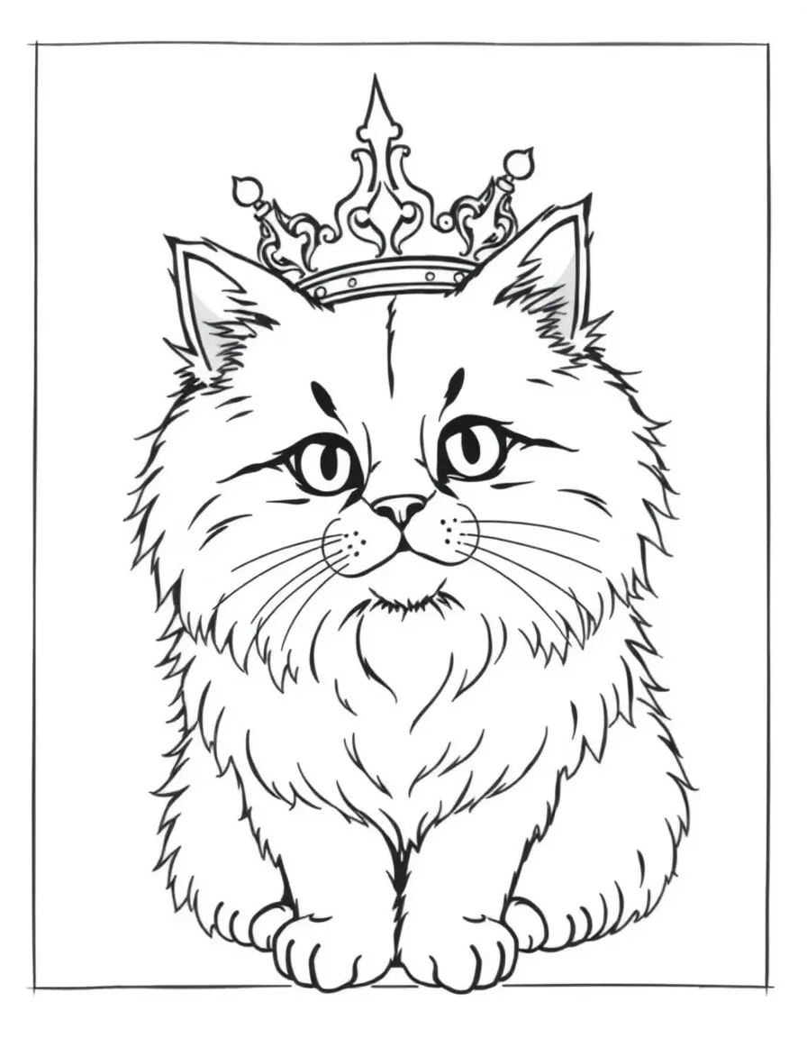 A fluffy Persian cat with a royal crown.