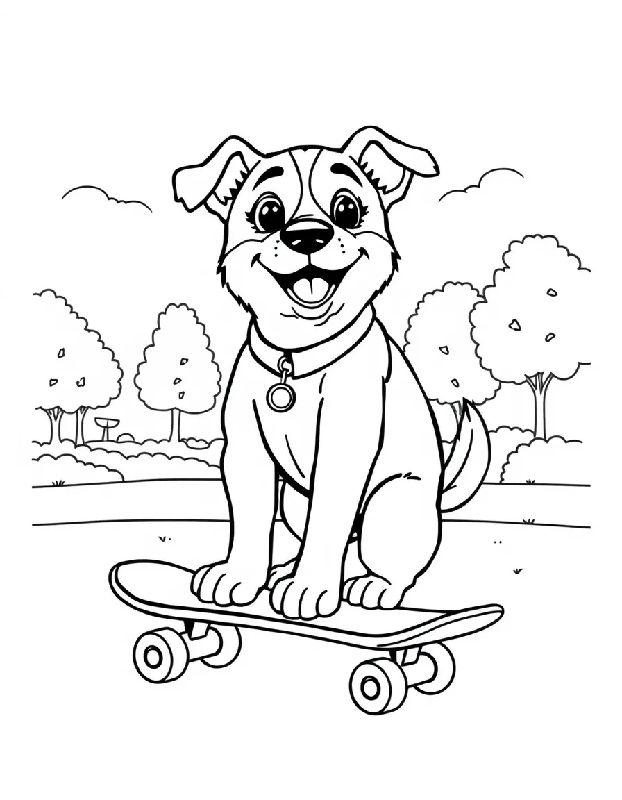 A dog riding a skateboard at the park.