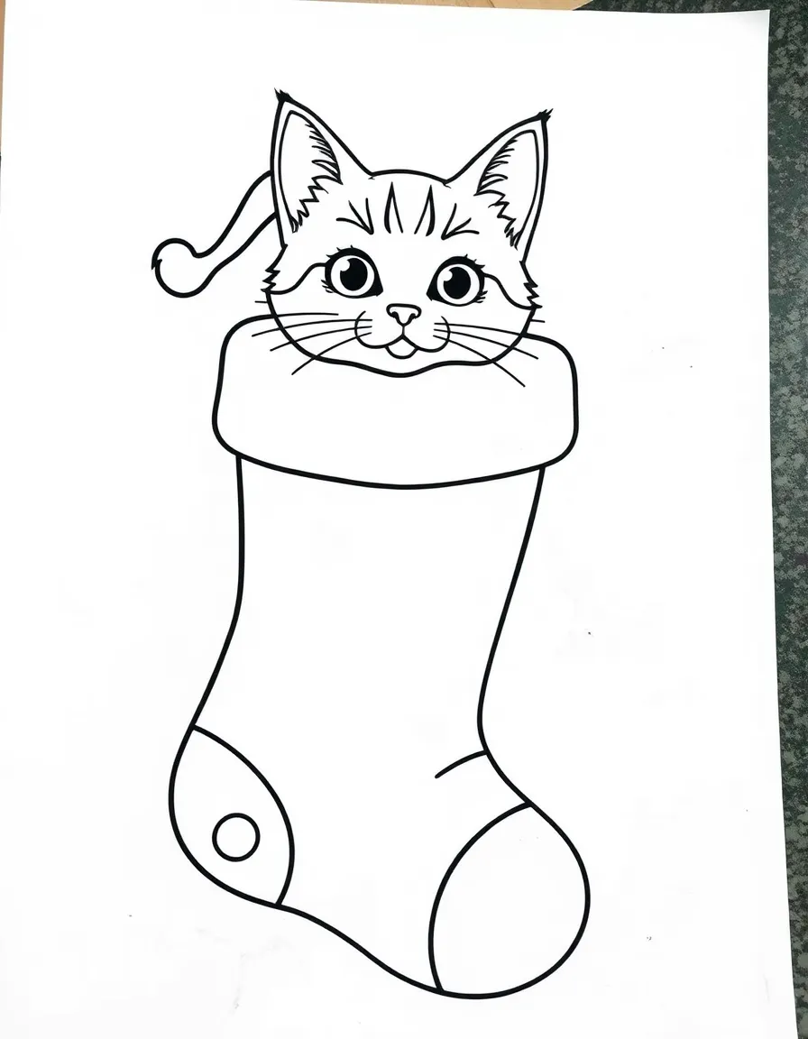 A cat sitting inside a Christmas stocking.