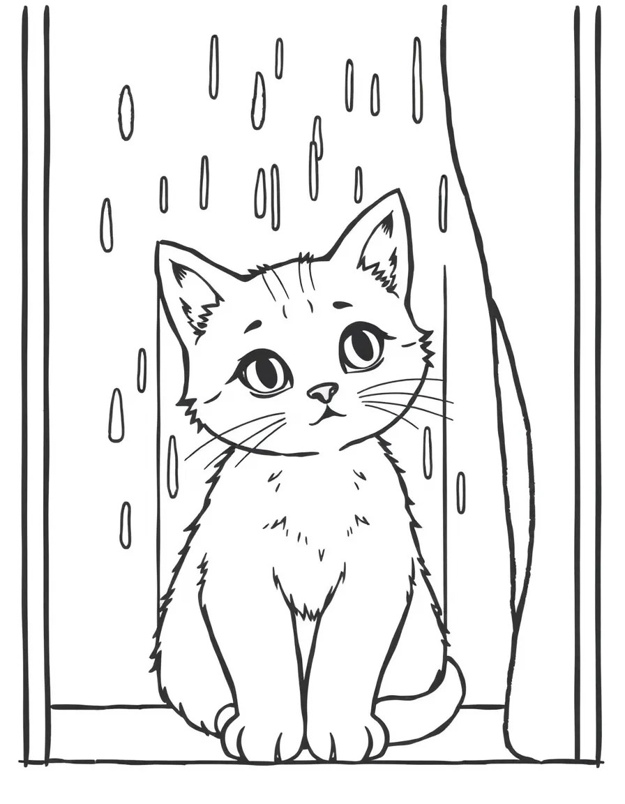 A kitten looking out of a rainy window.