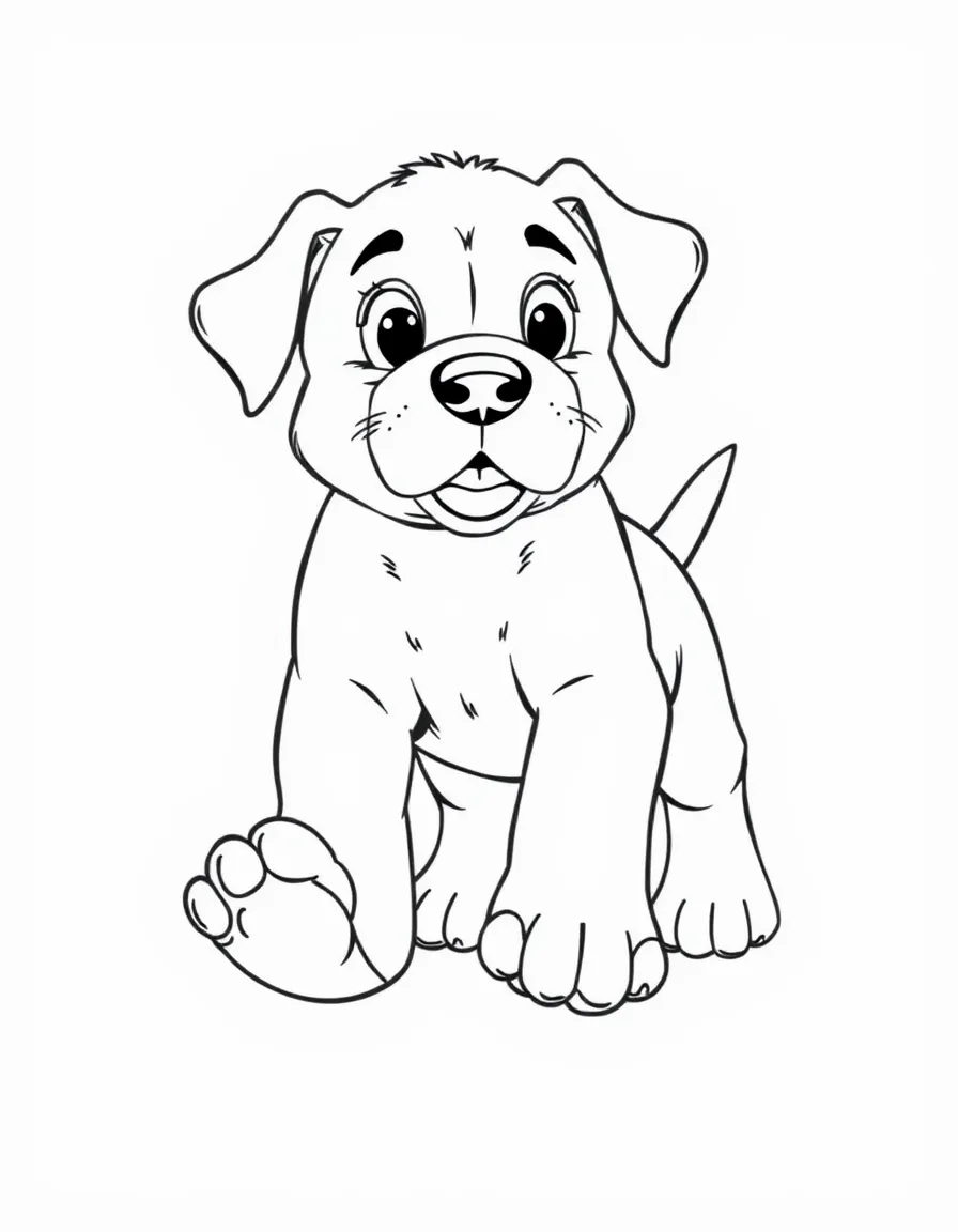 A puppy with oversized paws stumbling as it walks.
