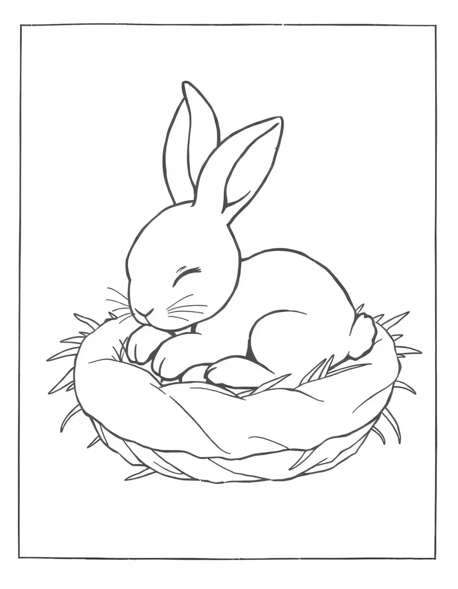 A rabbit sleeping peacefully in a soft nest.