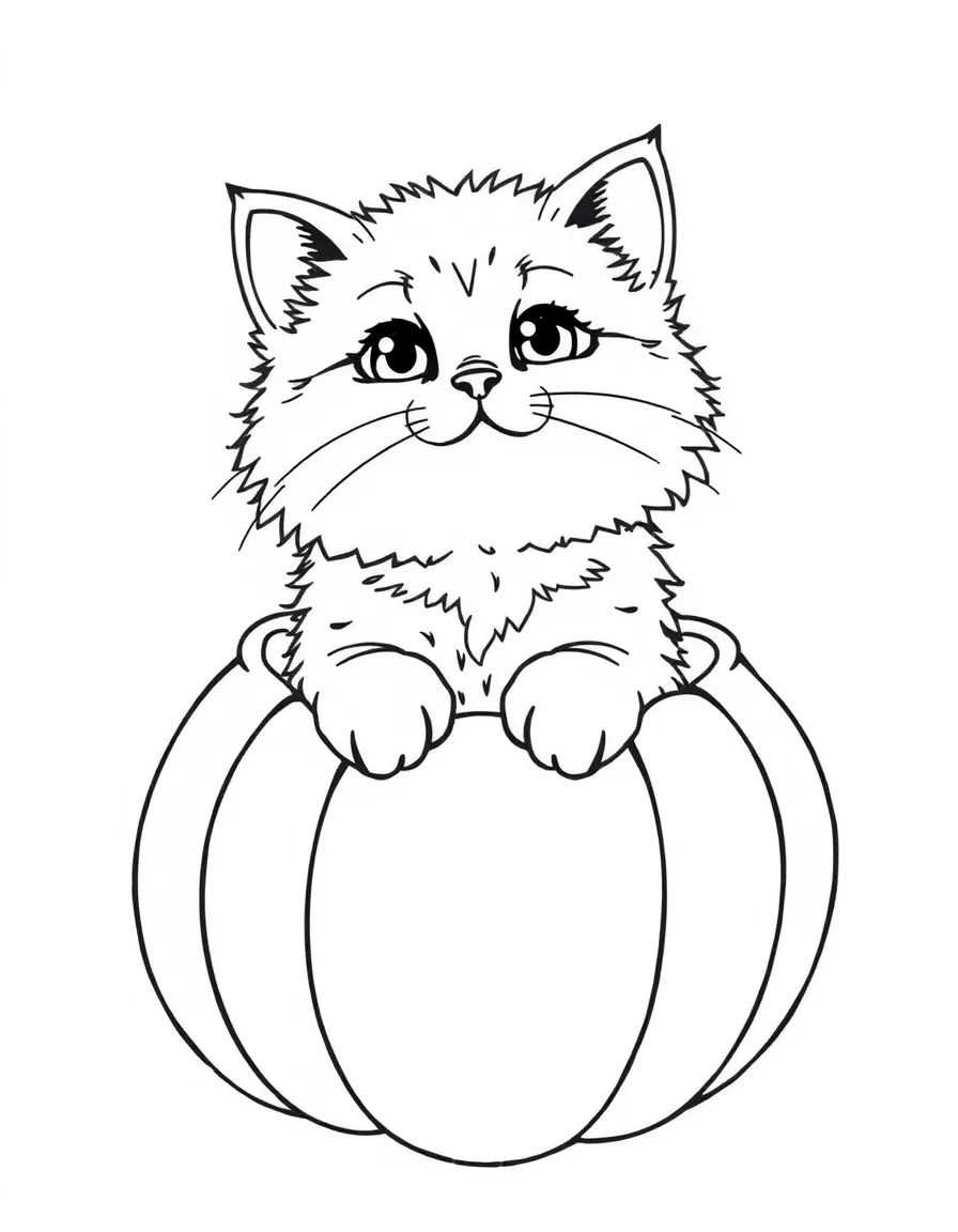 A fluffy cat sitting inside a pumpkin.