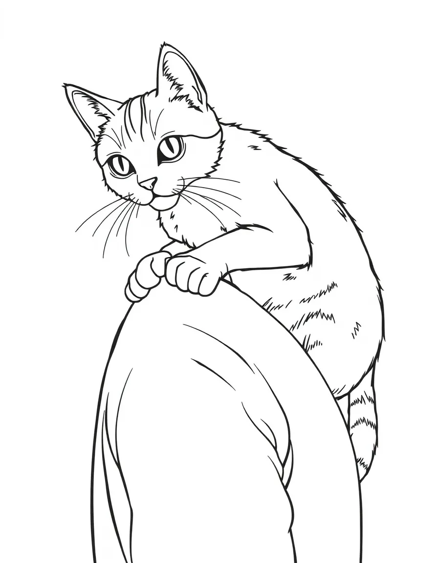 A cat climbing onto a human’s shoulder.