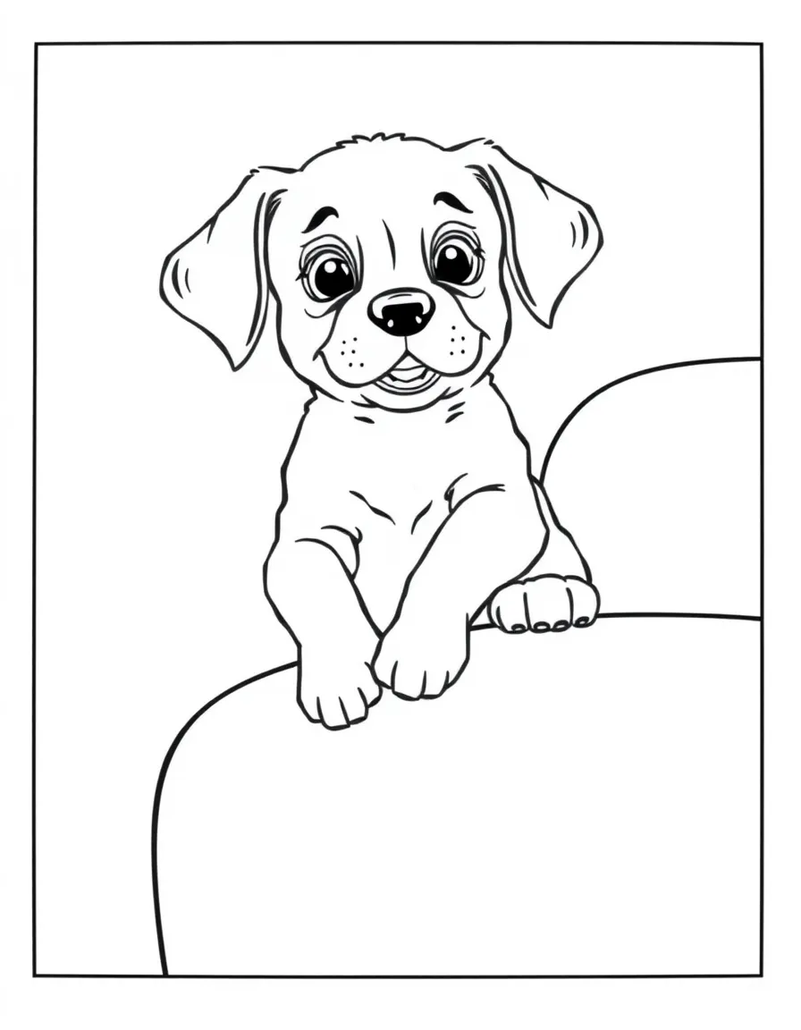 A puppy with floppy ears trying to jump onto a couch.