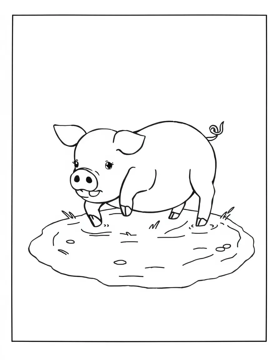 A pig rolling around in a muddy puddle.