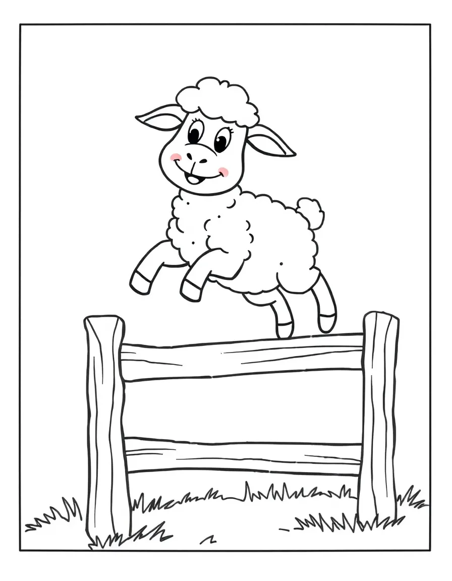 A sheep jumping over a wooden fence.