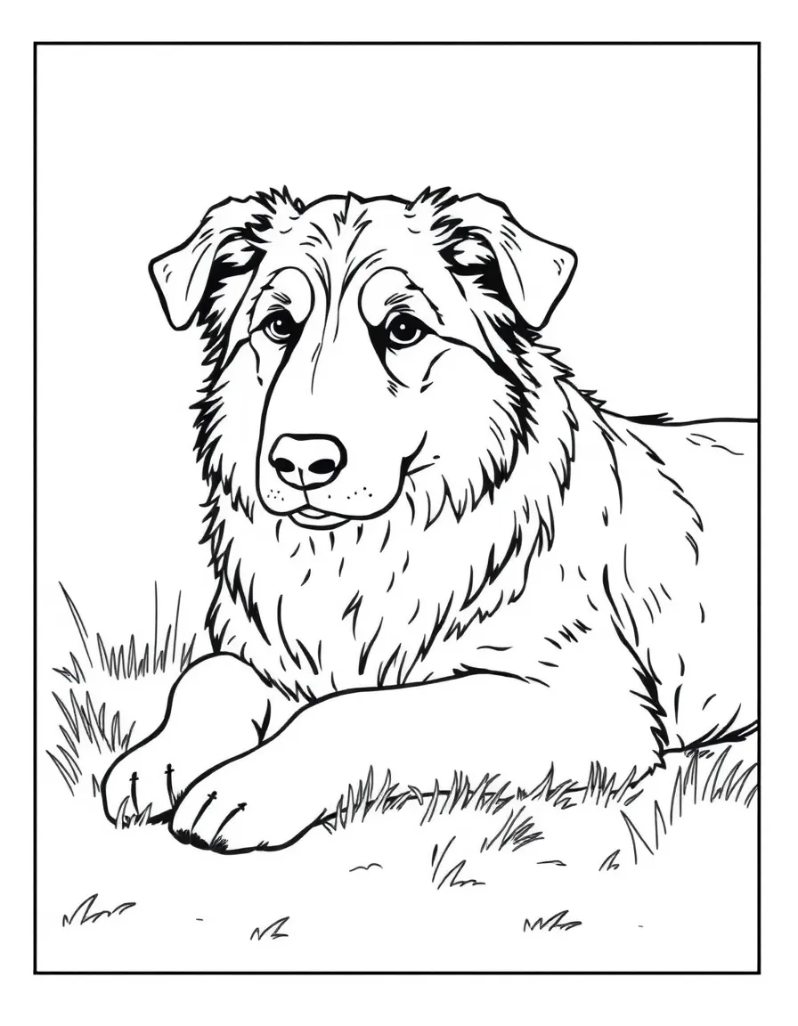 A sheepdog resting in the shade after a long day of herding.