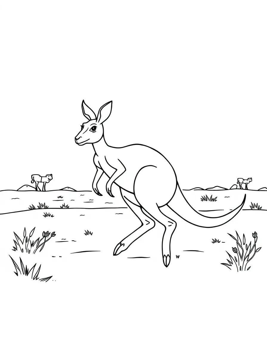 A kangaroo hopping across the Australian outback.