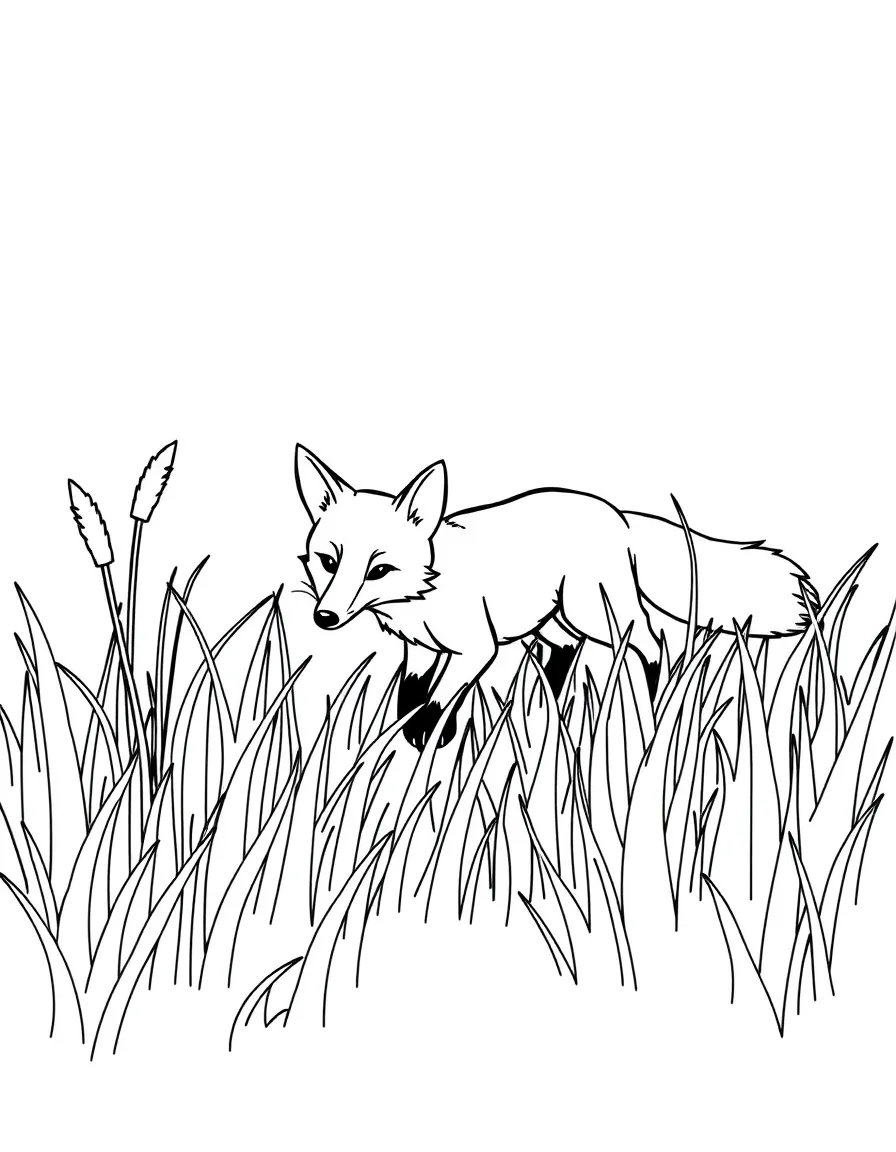 A fox sneaking through a field with tall grass.