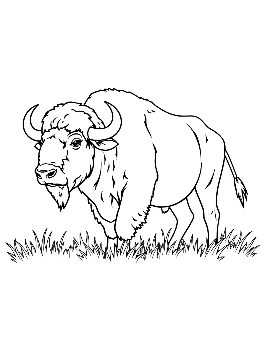 A buffalo standing strong in a grassland.