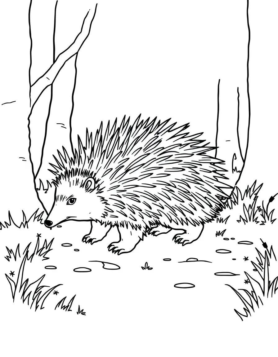 A porcupine waddling across the forest floor.
