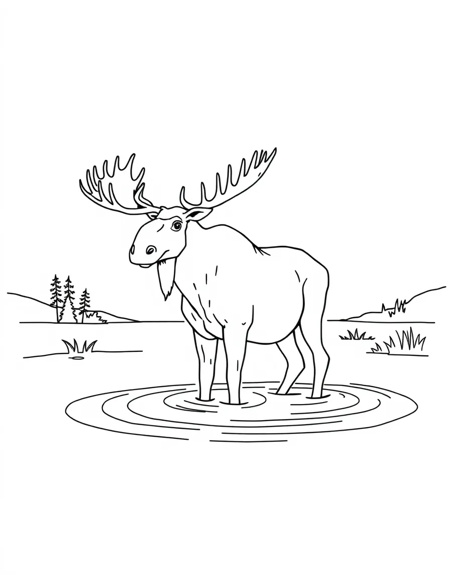 A moose standing knee-deep in a lake.