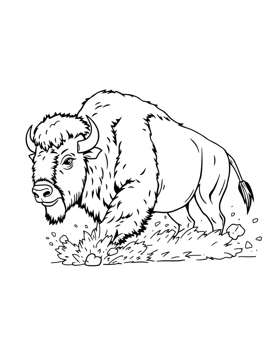 A bison rolling in the dust to cool off.