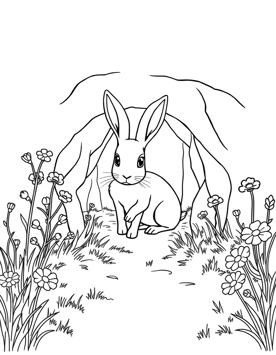 Rabbit warren entrance surrounded by wildflowers