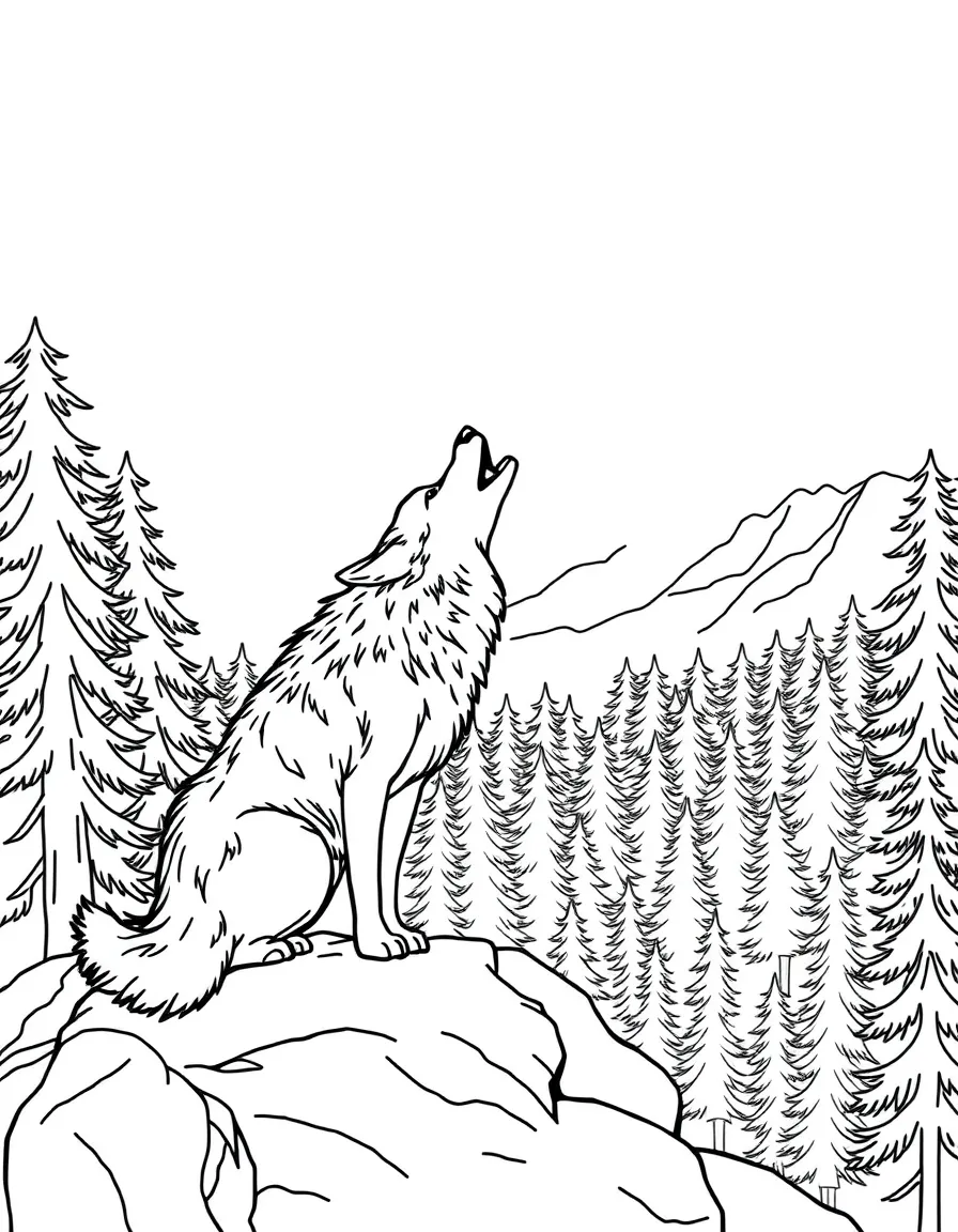 Wolves howling from a rocky forest overlook